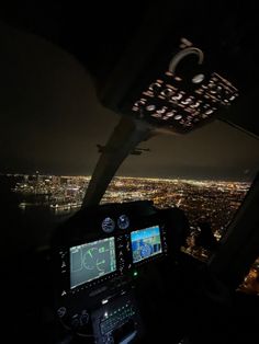 the view from inside an airplane at night