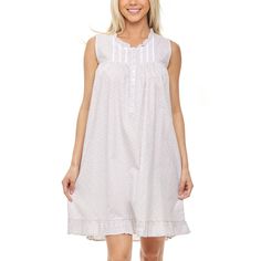 This soft 100 percent cotton poplin nightgown for women from Alexander Del Rossa is comfortable, durable, and classy. Made from a premium 100% cotton fabric, this women's vintage looking nightgown is breathable and easy on the skin. Designed with you in mind, this victorian nightgown is perfect for lounging around the house - even when guests are present. Neckline is beautifully rounded and trimmed with ruffles. Armholes are trimmed with lace. Front yoke features pintucks and cotton lace above t Feminine Cotton Dress For Sleepover, Feminine Cotton Sleepover Dress, Sleeveless Cotton Sleepwear For Bedtime, Sleeveless Cotton Sleep Dress, Feminine Sleeveless Sleepwear, Cotton Sleeveless Sleepwear, Cotton Sleeveless Sleepwear For Home, Sleeveless Sleepwear For Spring, Sleeveless Sleepwear For Spring At Home