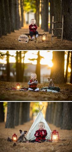 two children sitting on a bench in the woods