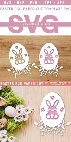 an easter egg cut out template with flowers and eggs on it, next to the word svg