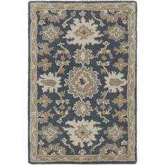 an area rug with blue and beige colors