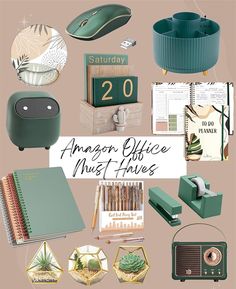 an assortment of office items with the words amazon office must haves