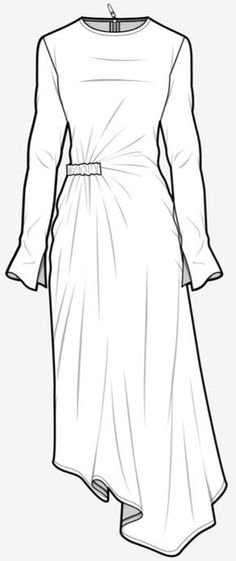 a drawing of a white dress with long sleeves and a belt on the waistline