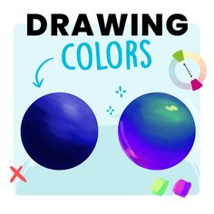 a poster with the words drawing colors and an image of two blue balls on it