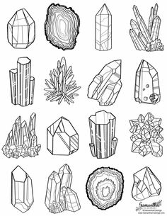 the different types of crystals are shown in this coloring page, which is also available for kids