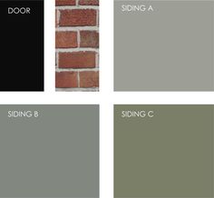 four different shades of gray and green with the same color scheme for each brick wall