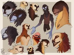 an image of many different types of animals in the same drawing style, each with their own face and body