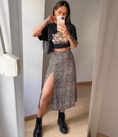 Look Grunge, Summer Fashion Outfits, Print Skirt, Edgy Outfits, Grunge Outfits