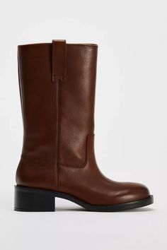 WIDE SHAFT LEATHER ANKLE BOOTS - Brown | ZARA United States Calf Leather High Ankle Moto Boots For Work, Brown Zara Heeled Boots For Work, Zara Brown Heeled Boots For Work, Classic Zara Boots With Round Toe, Zara Classic Heeled Boots For Winter, Zara Classic Boots For Fall, Zara Chelsea Boots For Work, Zara Brown Ankle Boots, Zara Classic Leather Boots