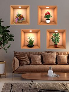 a living room filled with furniture and potted plants