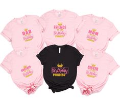 Get the party started with our fun 'Birthday Princess Team' T-shirt! Perfect for celebrating together in style, this tee adds a festive touch to any birthday bash. Gather your squad and celebrate in unison! **Product Information: -Gildan Shirts Solid colors such as black, white, and pink are 100% cotton. Heather colors are 52% cotton and 48% polyester. -Short sleeve Unisex T-shirt: UNISEX SIZING, not a Women's size! Pre-shrunk Shoulder-to-shoulder taping **Sizing and Colors: Please refer to the Sleepover Birthday, Birthday Squad Shirts, Sleepover Birthday Parties, Style Birthday, Birthday Princess, Squad Shirt, Team T Shirts, Custom Birthday, Princess Birthday