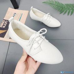 Orcajump - Stylish and Casual Pointed-toe Leather Flat Shoes with Lace-up Design White Flat Heel Lace-up Office Shoes, Summer Office Lace-up Shoes With Round Toe, Elegant Lace-up Synthetic Flats, Synthetic Lace-up Shoes For Office And Spring, Synthetic Lace-up Shoes For Office In Spring, Casual Lace-up Synthetic Heels, Casual Synthetic Heels With Pointed Toe, White Pointed Toe Lace-up Shoes For Spring, Spring Synthetic Leather Shoes With Round Toe