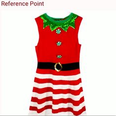 Reference Point Red White Candy Cane Sequin Dress Reference Point Candy Cane Christmas Dress Green Sequins Trim Red White Black Green Size Small 100% Acrylic Apprx Laying Flat: Pit To Pit 17.5” Shoulder To Hem 37” Christmas Dress Green, Dresses Reference, Light Blue Romper, Kenzo Dress, Dress Reference, Black Sequin Mini Dress, Blue Plaid Dress, Magenta Dress, Blue Polka Dot Dress