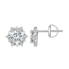 If you're looking for a sophisticated yet affordable accessory, look no further than the 0.5 ct Round Moissanite Stud Earrings with Snowflake from Evani Naomi Jewelry. These earrings are designed with high-quality materials that are both ethically sourced and finely handcrafted to last a lifetime. Made from a blend of 92.5% pure silver and 7.5% hypoallergenic metals and dipped 5x in platinum, these earrings are guaranteed to sparkle. They look identical to natural diamonds, but they cost just a Simple Diamond Earrings, Diamond Carat Size, Wedding Earrings Studs, Wedding Studs, Snowflake Earrings, Round Moissanite, Stud Earrings For Women, 925 Silver Earrings, Solid Gold Jewelry