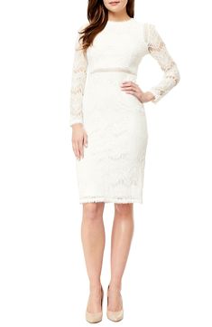 This sophisticated long-sleeve dress is constructed with delicate lace, making it a perfect pick for your next event. 42" length (size Small) Jewel neck Hidden back-zip closure Long sleeves Sheer lattice waist panel Lined 100% polyester Machine wash, dry flat Imported Model stats: 5'10" height, 32" bust, 25" waist, 36" hip. Model is wearing size Small. Daytime Dresses, Lace Long Sleeve, Lace Making, Sleeve Midi Dress, Long Sleeve Midi, Long Sleeve Midi Dress, Long Sleeve Lace, Sundress, Peplum Dress