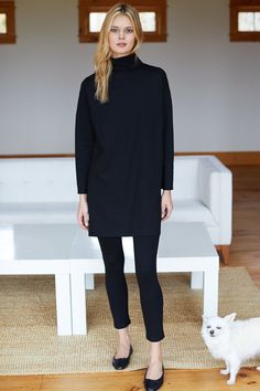 a classic but modern wardrobe staple from emerson fry that can be worn a myriad of ways Black Turtleneck Dress, How To Have Style, Minimalist Moda, Emerson Fry, Vegan Leather Leggings, Style Pant, Business Outfit, Black Turtleneck, Nyc Fashion