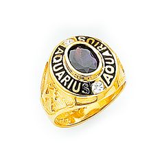 14K Gold Ladies Zodiac Amethyst CZ Center Stone ring representing Aquarius; measures approximately 14mm W x 13mm across the top. Zodiac Rings, Aquarius Zodiac, Stone Ring, The Top, Amethyst, Stone, Ring, Gold