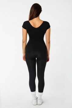 Made in U.S.A. Form-Fitting Ankle Length Soft and Durable Machine Washable Cotton/Spandex Jersey (95% Cotton / 5% Elastane) * All Sales Final. No Returns or Exchanges Allowed. | Cap Sleeve Crossfront Unitard for Women in Black, Size Large Fitted Solid Color Unitard For Pilates, Stretch Elastane Unitard For Yoga, Seamless Fitted Unitard For Yoga, Black Fitted Yoga Unitard, Fitted Smoothing Shapewear Leggings, Elastane Unitard For Pilates, Seamless Fitted Elastane Leggings, Fitted Seamless Elastane Leggings, Fitted Solid Color Elastane Leggings