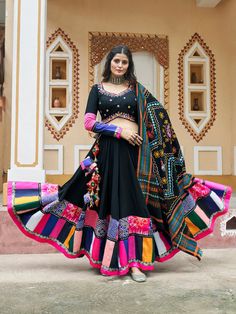 VJV Now - Online Men's and Women Premium Clothing Store in India Chaniya Choli For Navratri, Choli For Navratri, Chania Choli, Garba Outfit, Black Lehenga Choli, Garba Dress, Navratri Dress, Navratri Festival, Black Lehenga