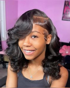 Black Hairstyles Birthday, Flat Iron Curly Hairstyles, Real Hair Flat Iron, Hoco Hairstyles Natural Hair, Hoco 2024 Hair, 8 Grade Prom Hairstyles, Teen Quickweave Hairstyles, Hairstyles For Quick Weave, Sew In Hairstyles Ideas