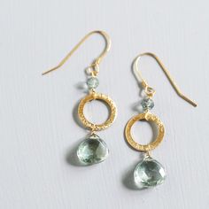 Beautiful green amethyst drop earrings. - Made of .925 Italian fine Italian sterling silver - Earrings are made with French Hooks. (we always include rubber safety backs) - These earrings are 1.5 inches long. Whether for yourself or as a gift we package with extreme care in a gift box. Our jewelry is always made in the USA in our New York City studio. The unique natural shapes of gemstones make each pair one-of-a-kind. Follow us on INSTAGRAM www.instagram/parkenjewelry **SHIPPING We always offer Gemstones Earrings, Green Amethyst Earrings, Real Green, Gemstone Earrings Gold, Gemstone Drop Earrings, Beaded Earrings Patterns, Amethyst Gold, Earrings Inspiration, Pretty Green