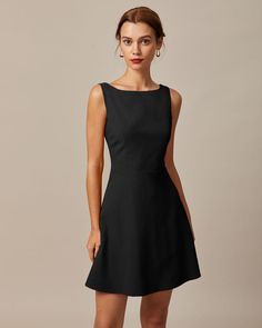 Semi Formal Mujer, Black Boat, High Waisted Dress, Waisted Dress, Tailored Clothes, Boat Neck Dress, High Waist Dress, Looks Street Style, Backless Mini Dress