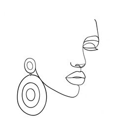 a line drawing of a woman's face with an earring on her head