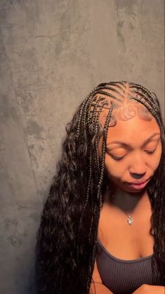 Braids In The Front With Curly Hair In The Back, Braided Front Quick Weave, Quick Hairstyles Weave Braids, Cute Braided Weave Hairstyles, Reverse Fulani Braids, Half Feed Ins Half Sew In Weave Curly, Braiding Inspo Hairstyles, Braids W Sew In, Quick Weave And Braids Hairstyles