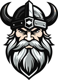 an image of a viking face with horns and beards on it's head