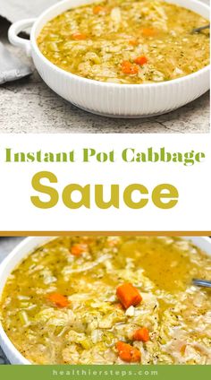 instant pot cabbage soup in a white bowl with carrots and celery