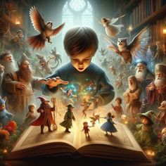 the wizard's book is open and there are many children in it