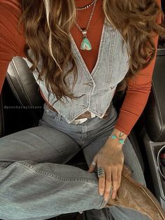 Looking to spice up your wardrobe and need some inspo? Follow my link to purchase items similar to achieve this look!🫶🏼 #shopping #amazonfinds #amazon #western #turquoise #denim #jeans Fall Western Outfits Cardigans, Western Fits Winter, Jean Jacket Outfits Western, Punchy Western Fashion, Midwest Spring Outfits, Western Outfit With Vest, Jean Vest Outfits Western, Elegant Country Outfits, Casual Western Fashion