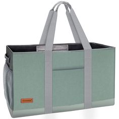 a large green bag with grey straps