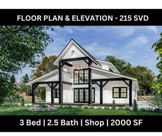 the floor plan and elevation - 2135d is for this 3 bed, 2 bath house