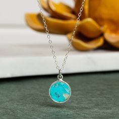 Handmade Turquoise Pendant Necklace 925 Sterling Jewelry Gifts for Mom, Grandma, Wife, Sister - Minimalist, delicate, every day necklace Stone: Genuine TurquoisePlease note due to nature of our genuine stones no two are alike and the ones you will... Dainty Turquoise Necklace For Gift, Turquoise Necklace With Round Sterling Silver Pendant, Sterling Silver Turquoise Necklace With Natural Stones, Sterling Silver Turquoise Necklace With Round Pendant, Dainty Silver Turquoise Necklace For Gift, Nickel-free Round Turquoise Necklace Gift, Minimalist Turquoise Nickel-free Necklace, Sterling Silver Round Turquoise Necklace, Dainty Sterling Silver Turquoise Necklace Gift