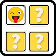 four square buttons with different faces and question marks on the bottom one has an emoticive expression