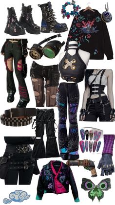 Arcane Clothes Ideas, Jinx Aesthetic Outfit, Jinx Outfit Arcane, Jinx Style Clothes, Arcane Outfits Aesthetic, Arcane Outfits Ideas, Jinx Inspired Outfit Ideas, Arcane Clothing Style, Colorful Alternative Outfits