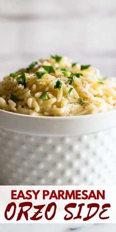 a white bowl filled with pasta and parmesan