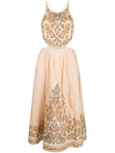 ZIMMERMANN Devi Halter Tie Midi Dress - Farfetch Business Attire Women, Bohemian Look, Dress Orange, Dolce E Gabbana, Vestido Casual, Fashion Books, Miu Miu, Midi Length, Jimmy Choo