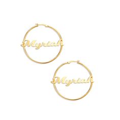 Hoop earrings with name, personalized, custom name hoops with gold, silver options from The M Jewelers. Personalized Everyday Hoop Jewelry, Personalized Sterling Silver Hoop Jewelry, Custom Name Hoop Jewelry For Anniversary, Customizable Gold Hoop Jewelry, Customizable Small Gold Hoop Earrings, Custom Name Hoop Earrings For Birthday, Personalized Round Hoop Earrings For Anniversary, Personalized Hoop Earrings For Anniversary, Custom Name Birthday Hoop Earrings