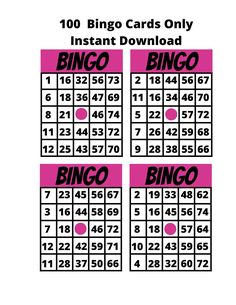 four pink and black printable cards with numbers on them