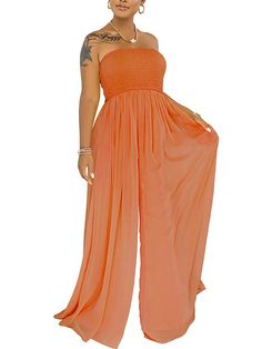 Material: This sexy off-shoulder one-piece wide-leg jumpsuit is made of 91%-99%polyester. a material that is soft. stretchy. breathable jumpsuits.Feature:Off shoulder. sleeveless. solid color. ruched design. high waist. sexy strapless and tube jumpsuit. dressy jumpsuits for women. one-piece elegant jumpsuits. Dressy Jumpsuits, Tube Top Jumpsuit, Wide Leg Jumpsuits, Chiffon Jumpsuit, Tube Jumpsuit, Ruched Maxi Dress, Jumpsuit Dressy, High Waist Wide Leg Pants, Jumpsuit Elegant