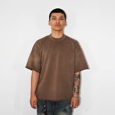 280GSM Oversized T-shirt in Aged Brown. Crafted from high-quality 280GSM fabric, this unisex tee offers a slightly oversized fit that fits beautifully on any body type. Enhanced with a natural sunfade wash and a ripped effect on the sleeves, it exudes a vintage charm that makes it an instant wardrobe staple. See shipping and Size Guide below. Made-to-Order. Oversized Brown Cotton T-shirt, Brown Oversized Short Sleeve T-shirt, Brown Oversized Short Sleeve Tops, Brown Crew Neck Urban Top, Brown Urban Crew Neck Top, Urban Brown Crew Neck Top, Casual Oversized Brown T-shirt, Brown Oversized Basic Top, Brown Basic Relaxed Fit T-shirt