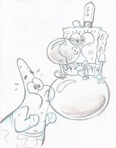 a drawing of spongebob and his friend