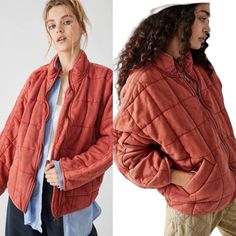 Xl Free People Dolman Quilted Knit Jacket Myrrh Red Pink Orange Firm On Price- Priced To Sell New With Tags Size: Xl Color: Myrrh Pet + Smoke Free Measurements: Bust: 29”, Length: 27.5” The Fit: Slouchy And Oversized With An Extra Roomy Fitperfect For Layering Underneath The Features: Soft, Quilted Knit With A Zip-Front Closure; Funnel Neckline; Cinched Back Hem 100% Cotton Filling: 100% Polyester Ideal For Layering Up On Chilly Days; The Iconic Fp Dolman Quilted Jacket Is The Perfect Finishing Orange Quilted Jacket Outfit, Free People Dolman Quilted Jacket Outfit, Casual Cool Outfits, Cozy Fall Jacket, Ruby Jacket Free People, Free People Ruby Jacket, Orange Free People Jacket, Layering Jacket, Bohemian Jackets