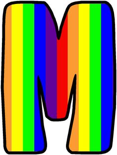 the letter m is made up of multicolored stripes