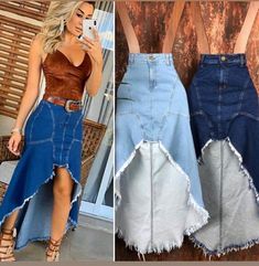 Dope Fashion Outfits, Denim Skirt Trend, Digital Dress, Famous Outfits, Patterned Jeans, Skirt Trends, Jean Trends, Stylish Dress Designs