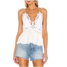 Nwt Beautiful Free People Adela Tank. Never Worn, Doesn’t Fit Me! Smoke Free Home. Free People Adella, Black Cami Top, White Cami, Crochet Halter Tops, Sequin Tank, Sequin Tank Tops, Lace Ruffle, Fitted Skirt, Lace Tank