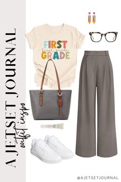 Stay cool and comfortable with teacher outfits hot weather! Opt for a graphic tee with a flowy skirt or chic trousers, perfect for those warm days in the classroom. Add teacher outfits sneakers for all-day comfort and complete the look with a practical tote bag. These teacher outfits ideas are perfect for teacher outfits summer and ensure you stay stylish even in the heat. Graphic Tee Office Outfit, Teacher Outfits Sneakers, Teacher Outfits With Sneakers, Outfit Ideas Hot Weather, Outfits Hot Weather, Teacher Outfits Summer, Outfits For Hot Weather