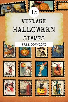 an image of halloween stamps with the title 15 vintage halloween stamps